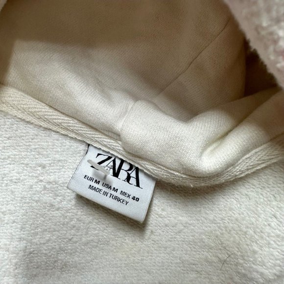 Zara Womens Crop Top Hooded Medium M White Pink Logo Sugar Baby Print Stretch - Picture 12 of 13